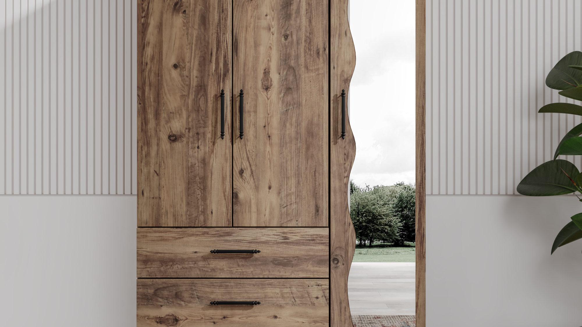 ASRASAN LÜKS 3 KAPILI AYNALI ATLANTİK ÇAM DOLAP