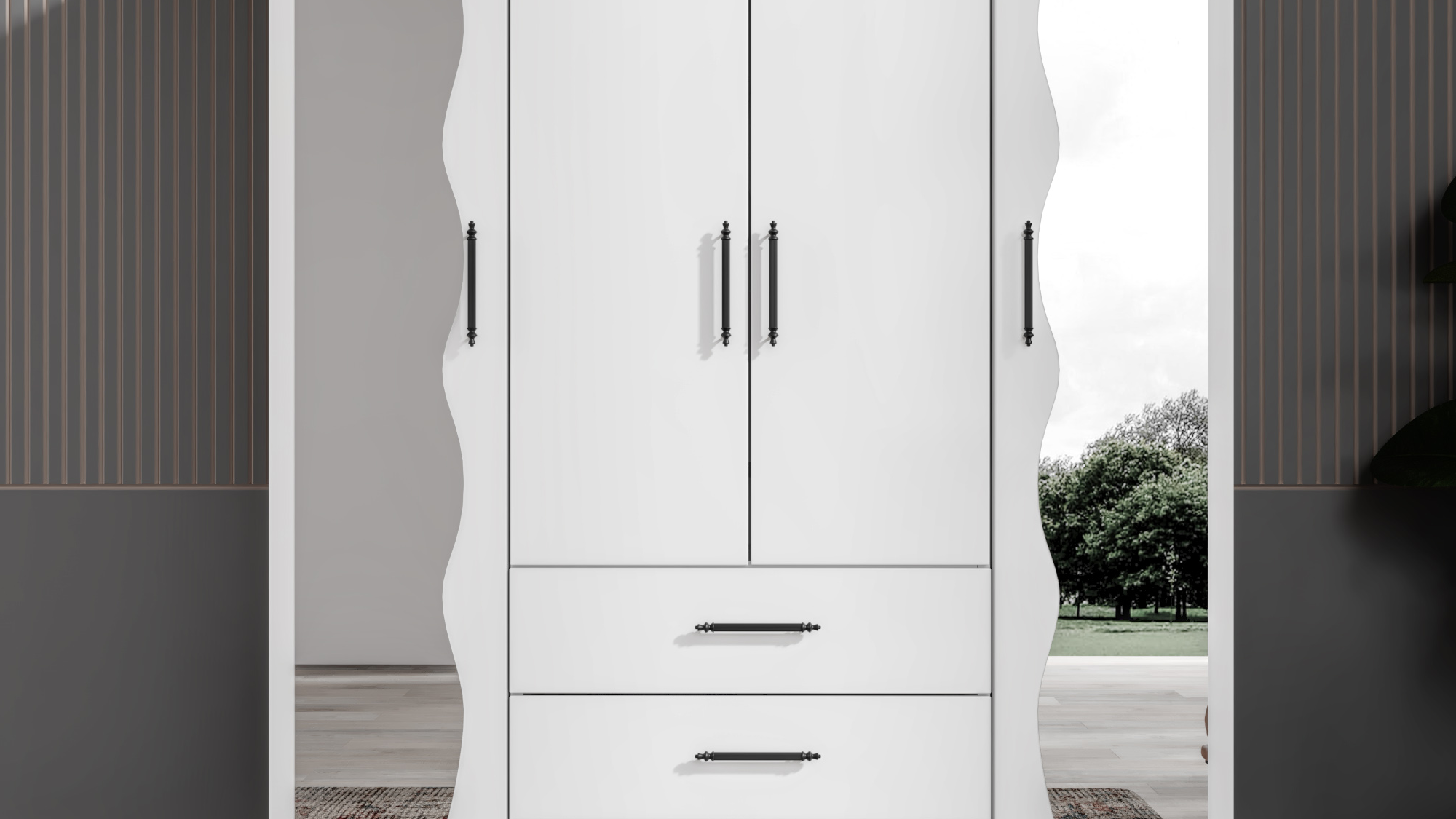 ASRASAN LÜKS 4 KAPILI AYNALI BEYAZ  DOLAP