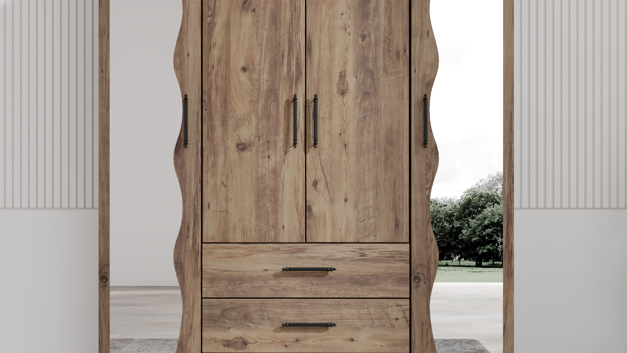 ASRASAN LÜKS 4 KAPILI AYNALI ATLANTİK ÇAM DOLAP